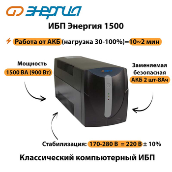 Энергия ИБП 1500 - ИБП и АКБ - ИБП для компьютера - магазин электрооборудования amperomvolt.ru
